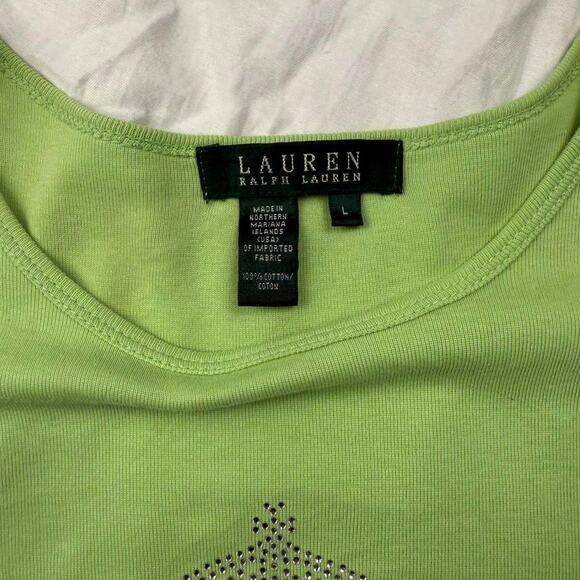 Green Ralph Lauren rhinestone logo Y2K tee - size large - Picture 2 of 6